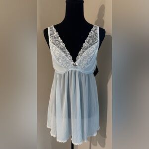 Elegant Lace Trimmed Nightgown Light Blue girly glam, playful intimate wear
